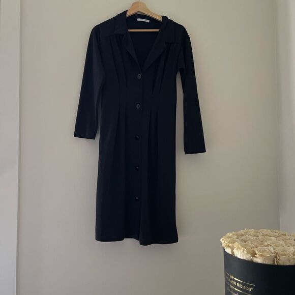 zara black front button up trafaluc dress long sleeves - Picture 4 of 10